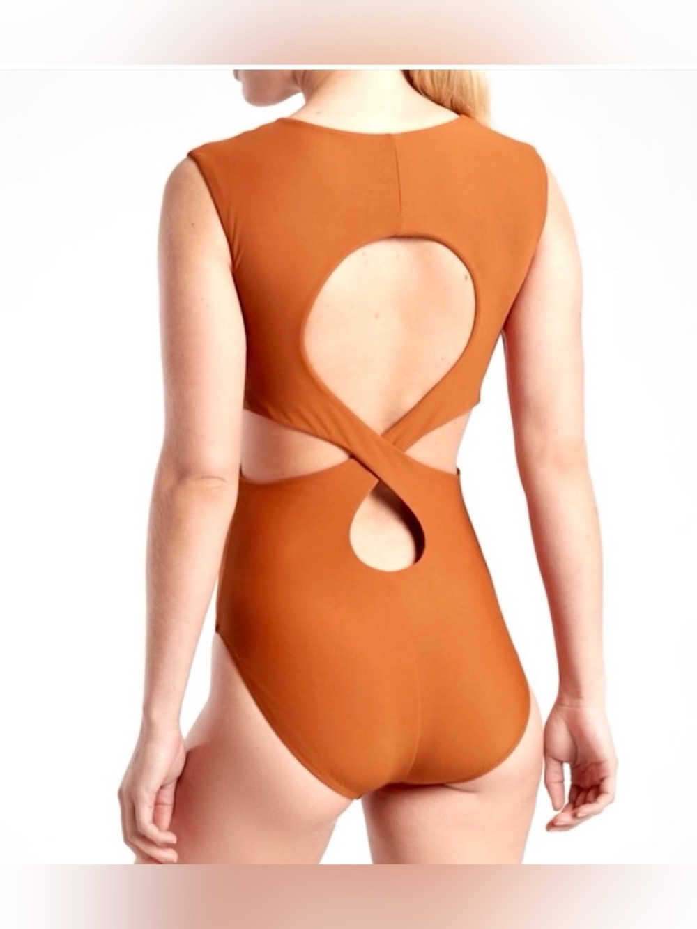 ATHLETA Entwined One-Piece Swimsuit in a burnt orange/terracotta shade Size S